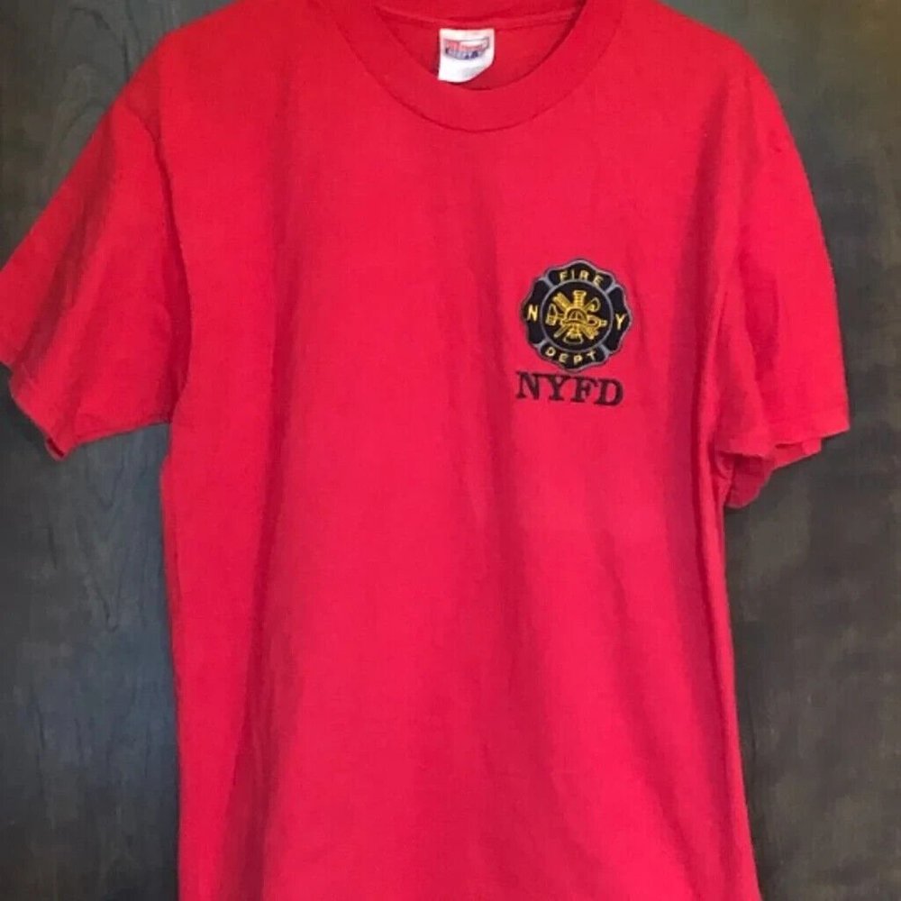 "NYFD" Fire Department Logo Red Large Men's T-Shirt
